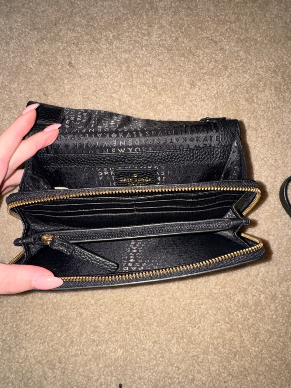 kate spade Black Pebbled Leather Tassel Crossbody Wallet with removable strap - Picture 2 of 3
